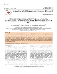 Memory Enhancing Activity of Barringtonia Acutangula (L.) 0N Corticosterone Induced Dementia in Mice
