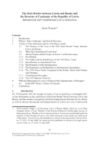 The State Border Between Latvia and Russia and the Doctrine of Continuity of the Republic of Latvia International and Constitutional Law in Interaction