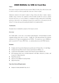 USER MANUAL for USB 2.0 Card Bus Notice