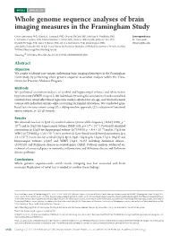 Whole Genome Sequence Analyses of Brain Imaging Measures in the Framingham Study