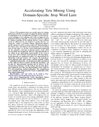 Accelerating Text Mining Using Domain-Specific Stop Word Lists