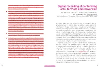 Digital Recording of Performing Arts: Formats and Conversion