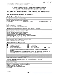E-033-20 ILLINOIS HEALTH FACILITIES and SERVICES REVIEW BOARD CHANGE of OWNERSHIP APPLICATION for EXEMPTION- 09/2019 Edition