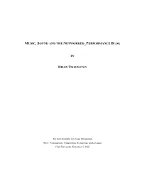 Music, Sound and the Networked Performance