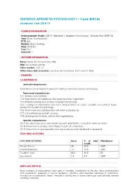 STATISTICS APPLIED to PSYCHOLOGY I – Code 800146 Academic Year 2018-19