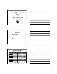 Unit 10.2 the Physics of Music Objectives Notes on a Piano