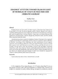 Erasmus' Attitude Toward Islam in Light of Nicholas of Cusa's De Pace Fidei
