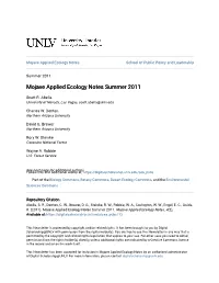 Mojave Applied Ecology Notes Summer 2011