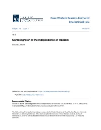 Nonrecognition of the Independence of Transkei