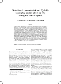 Nutritional Characteristics of Hydrilla Verticillata and Its Effect on Two Biological Control Agents