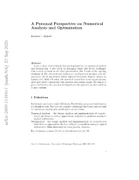 A Personal Perspective on Numerical Analysis and Optimization
