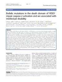 Biallelic Mutations in the Death Domain of PIDD1 Impair Caspase-2 Activation and Are Associated with Intellectual Disability Taimoor I