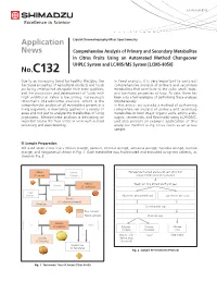 Comprehensive Analysis of Primary and Secondary Metabolites in Citrus Fruits Using an Automated Method Changeover UHPLC System and LC/MS/MS System [LCMS-8050] No.C132