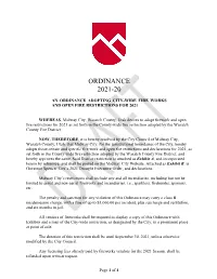 Ordinance 2021-20 / Restriction on Fireworks and Open Fires