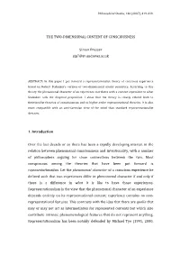 The Two Dimensional Content of Consciousness