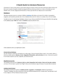 A Quick Guide to Literature Resources