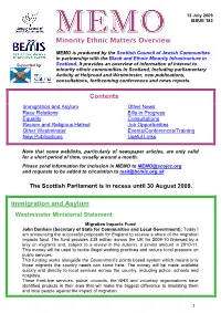 Minority Ethnic Matters Overview Contents Immigration