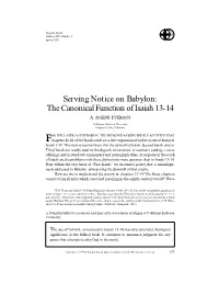 The Canonical Function of Isaiah 13-14 A