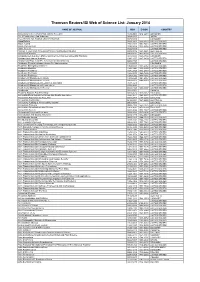 Thomson Reuters/ISI Web of Science List: January 2014