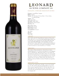 VINEYARD Chiles Valley, a Sub-AVA Lying Within the Boundaries of The