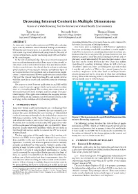 Browsing Internet Content in Multiple Dimensions Vision of a Web Browsing Tool for Immersive Virtual Reality Environments