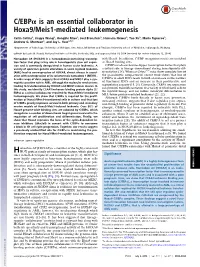 C/Ebpα Is an Essential Collaborator in Hoxa9/Meis1-Mediated Leukemogenesis