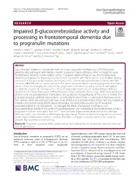 Impaired Β-Glucocerebrosidase Activity and Processing in Frontotemporal Dementia Due to Progranulin Mutations Andrew E