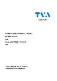 Notice of Annual and Special Meeting of Shareholders and Management Proxy Circular 2021