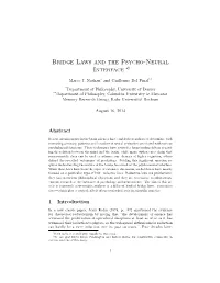 Bridge Laws and the Psycho-Neural Interface ∗†