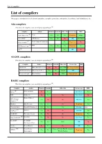 List of Compilers 1 List of Compilers