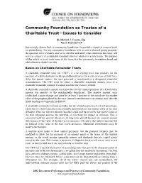 Community Foundation As Trustee of a Charitable Trust–Issues to Consider