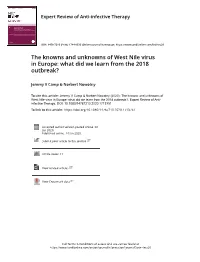 The Knowns and Unknowns of West Nile Virus in Europe: What Did We Learn from the 2018 Outbreak?