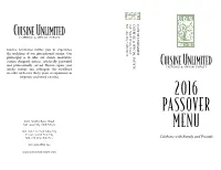 2016 Passover Menu