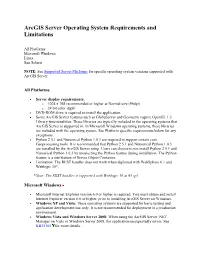 Arcgis Server Operating System Requirements and Limitations