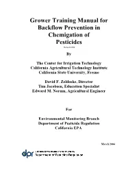 Grower Training Manual for Backflow Prevention in Chemigation of Pesticides Revised 3/3/04
