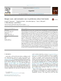 Hunger, Taste, and Normative Cues in Predictions About Food Intake