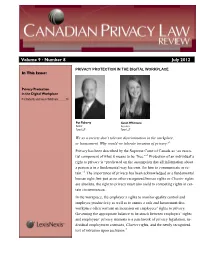 PRIVACY PROTECTION in the DIGITAL WORKPLACE in This Issue