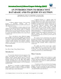 An Introduction to Deductive Database and Its Query Evalution