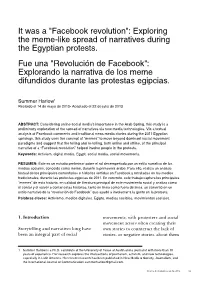 Facebook Revolution": Exploring the Meme-Like Spread of Narratives During the Egyptian Protests