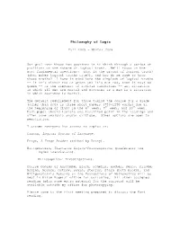 Philosophy of Logic