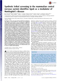 Synthetic Lethal Screening in the Mammalian Central Nervous System Identifies Gpx6 As a Modulator of Huntington’S Disease