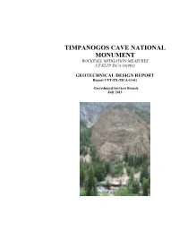 Timpanogos Cave National Monument Rockfall Mitigation Measures Ut Fltp Tica 10(992)