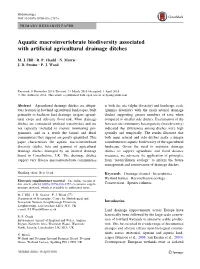 Aquatic Macroinvertebrate Biodiversity Associated with Artificial