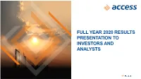 Full Year 2020 Results Presentation to Investors and Analysts