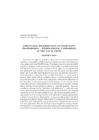 Structural Determinants of Inequality Transmission – International Comparison at the Local Level