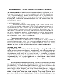 General Explanation of Charitable Remainder Trusts and Private Foundations