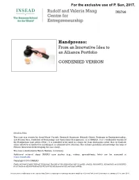 Handpresso: from an Innovative Idea to an Alliance Portfolio