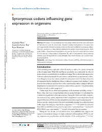 Synonymous Codons Influencing Gene Expression in Organisms