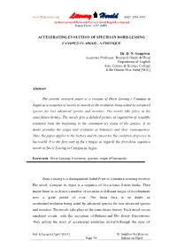 Accelerating Evolution of Species in Doris Lessing Canopus in Argos : a Critique