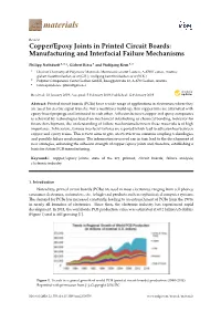 Copper/Epoxy Joints in Printed Circuit Boards: Manufacturing and Interfacial Failure Mechanisms